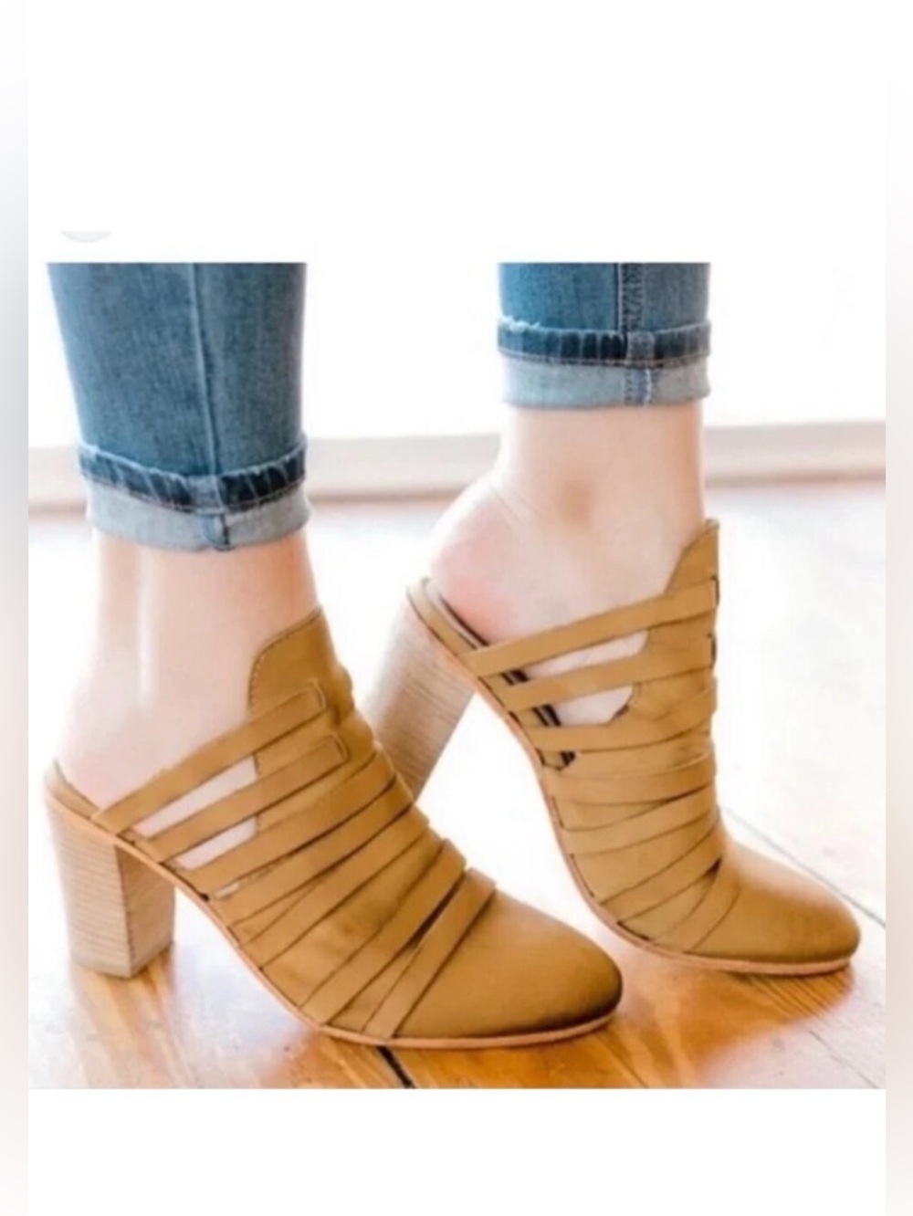 FREE PEOPLE Byron Strappy Suede Mules Block Heel Mustard 6.5